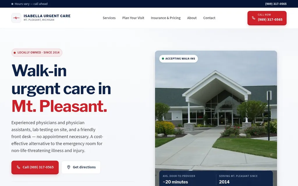 Isabella Urgent Care demo site homepage